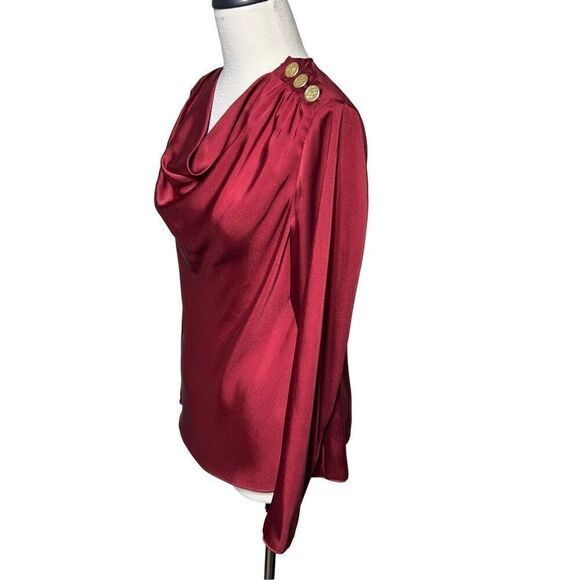 Donna Karan Red Long Sleeve Silky Cowl neck Blouse Size Small - Picture 2 of 4